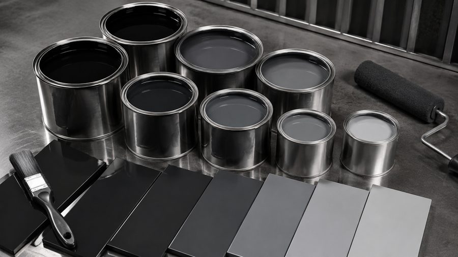 Black paint tins with tint drawdown panels