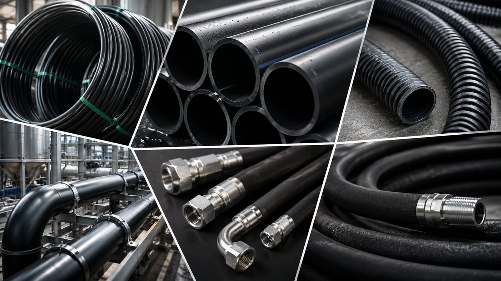 HDPE pipes, corrugated conduits, hydraulic hoses and industrial piping made with recovered carbon black