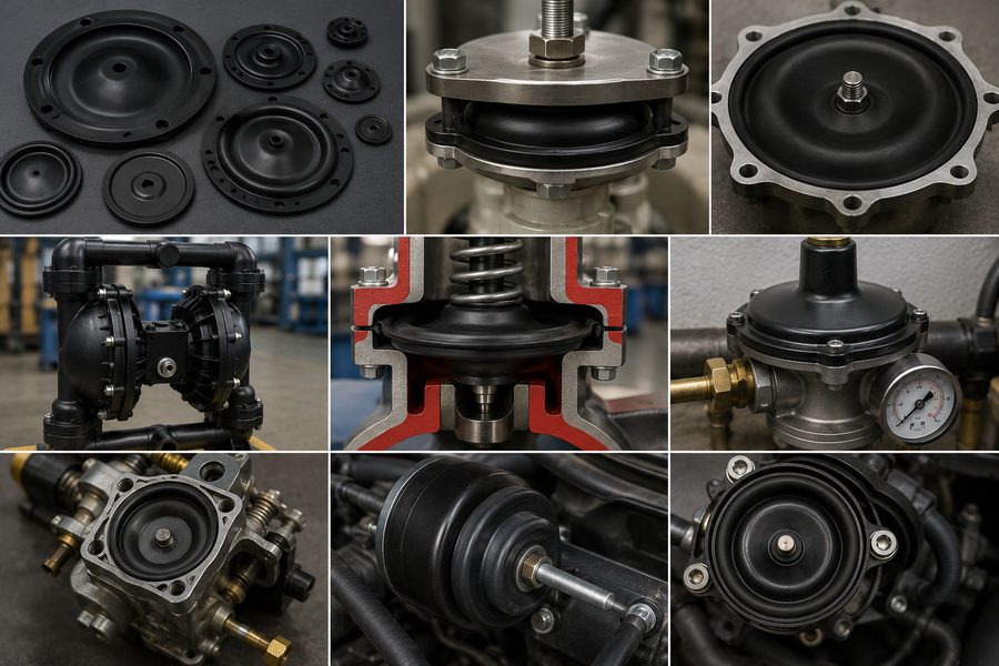 Rubber diaphragms in pumps, valves and regulators