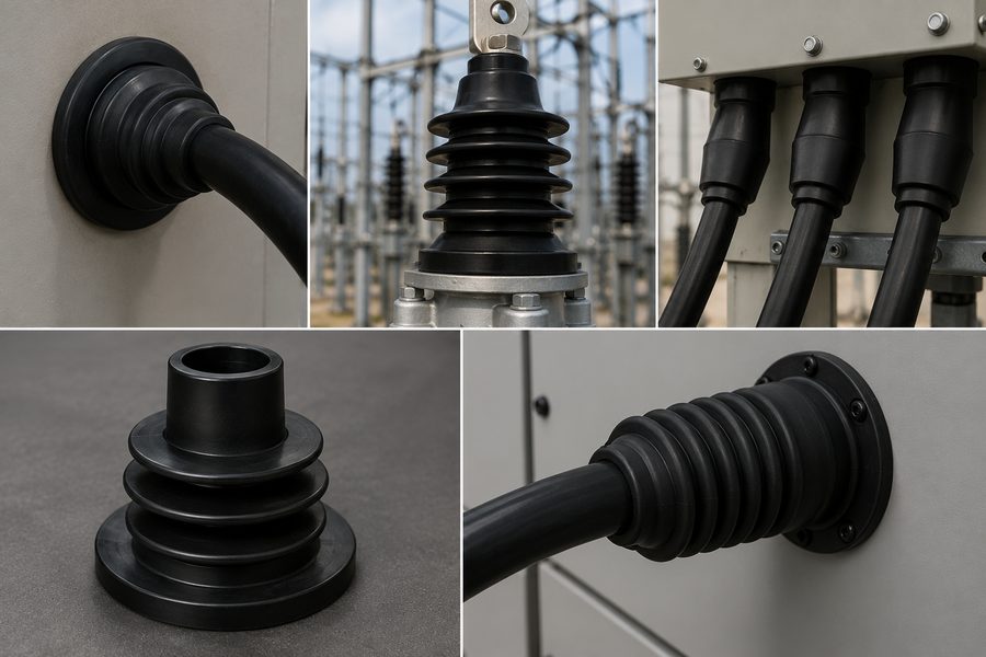 Insulating rubber grommets, boots and bushings on electrical equipment