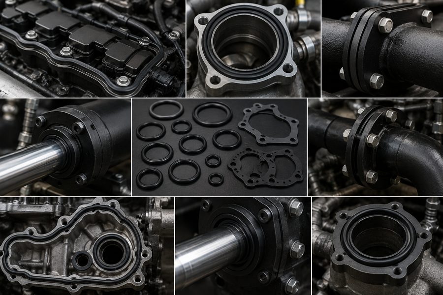 Rubber seals, gaskets and O-rings on engine components
