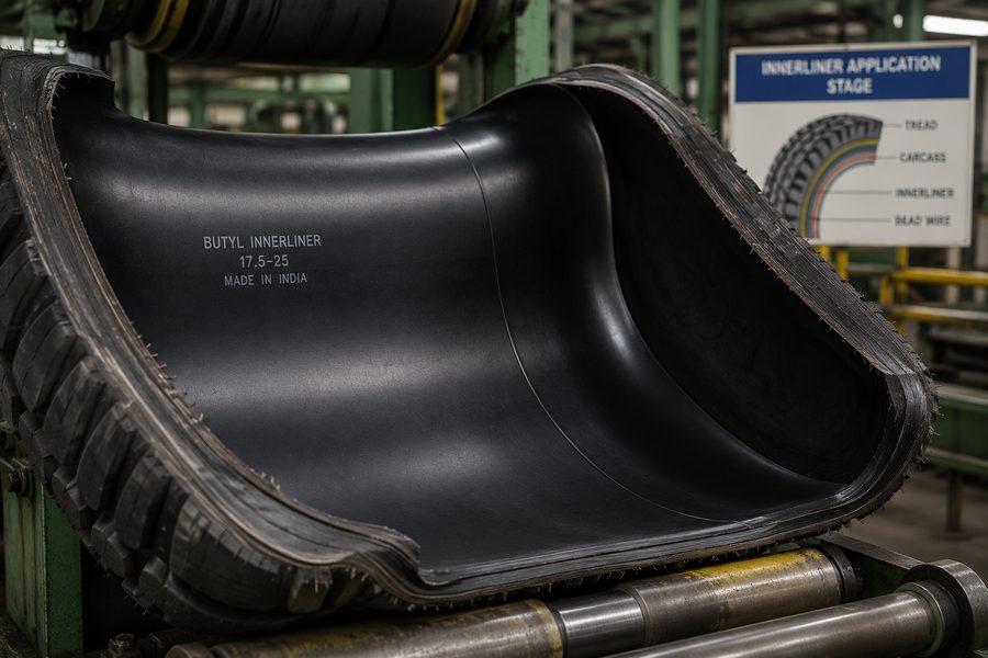 Butyl innerliner sheet at the tyre building stage