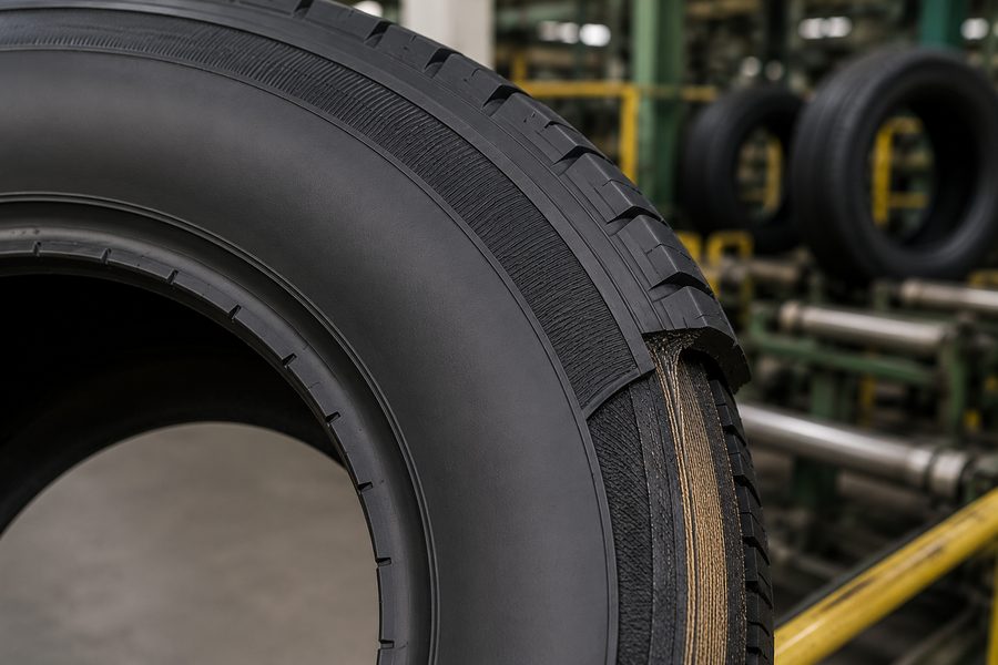 Tyre sidewall close-up in a manufacturing plant