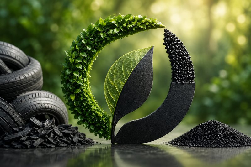 Sustainable by Design — circular leaf of green foliage and recovered carbon black