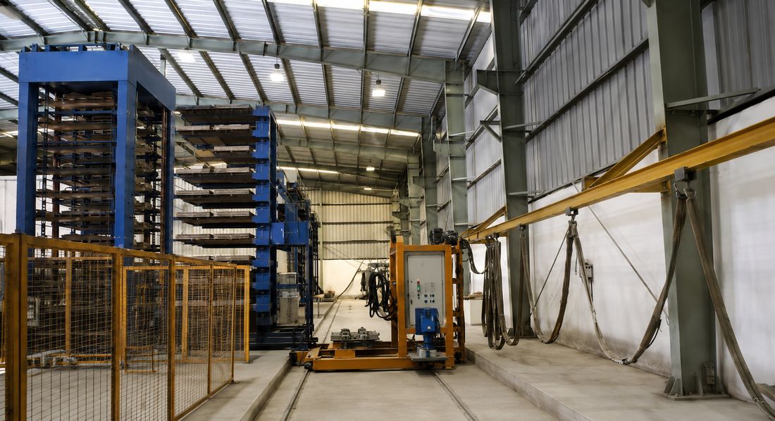 Automated racking system inside the GoGreen Buildtech concrete products plant